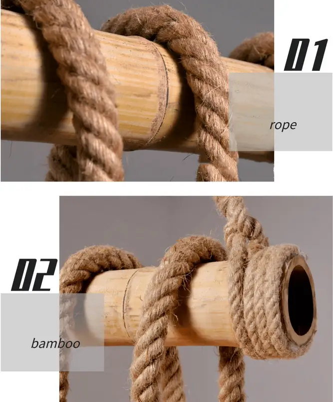 Natural Bamboo Rope Pendant Light Three Heads E27 Bulbs Not Included
