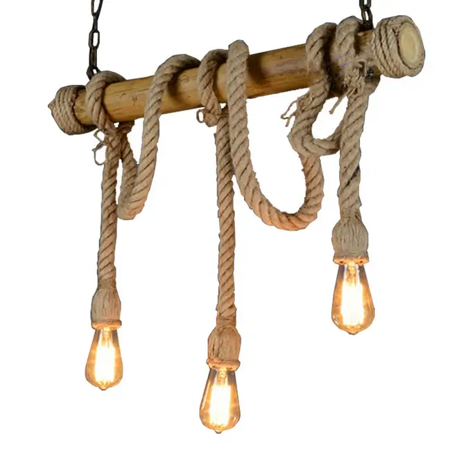 Natural Bamboo Rope Pendant Light Three Heads E27 Bulbs Not Included