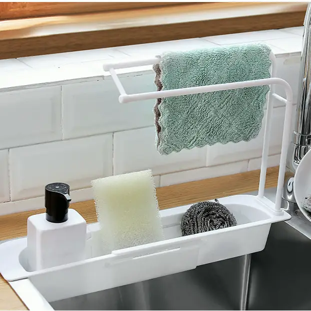 Telescopic Sink Rack Holder Expandable Storage For Soap Sponge Towel Kitchen by salelink.co.nz