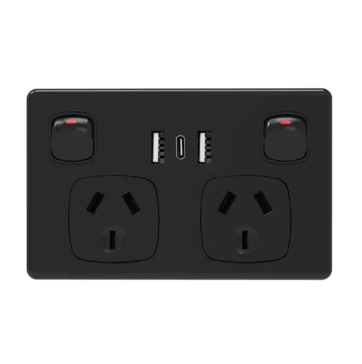USB Type C Wall Socket Power Point - Black by salelink.co.nz