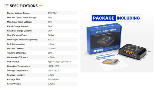 Atem Power 20A MPPT Solar Charge Controller Solar Panel Battery Regulator by salelink.co.nz