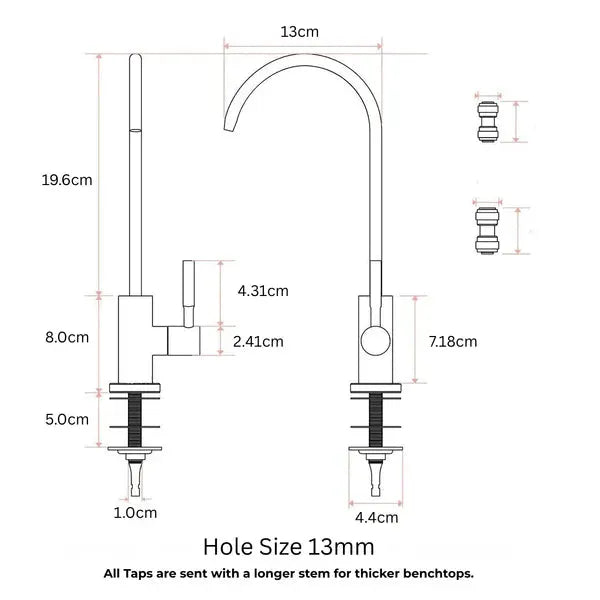 Hydrate Filters 304 Stainless Steel Filter Tap - 1/4" Under-Sink, Silver and Black NZ by Filtration Station NZ