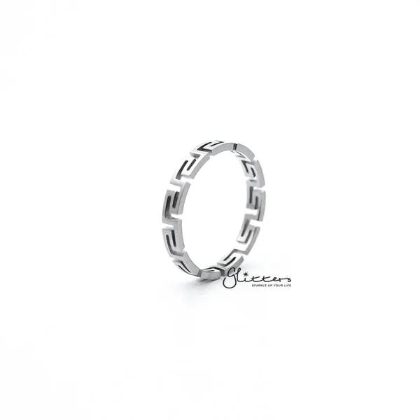 Stainless Steel Greek Key Women's Ring by Glitters