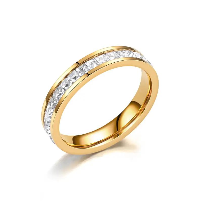 Stainless Steel Square CZ Paved Band Ring - Gold by Glitters