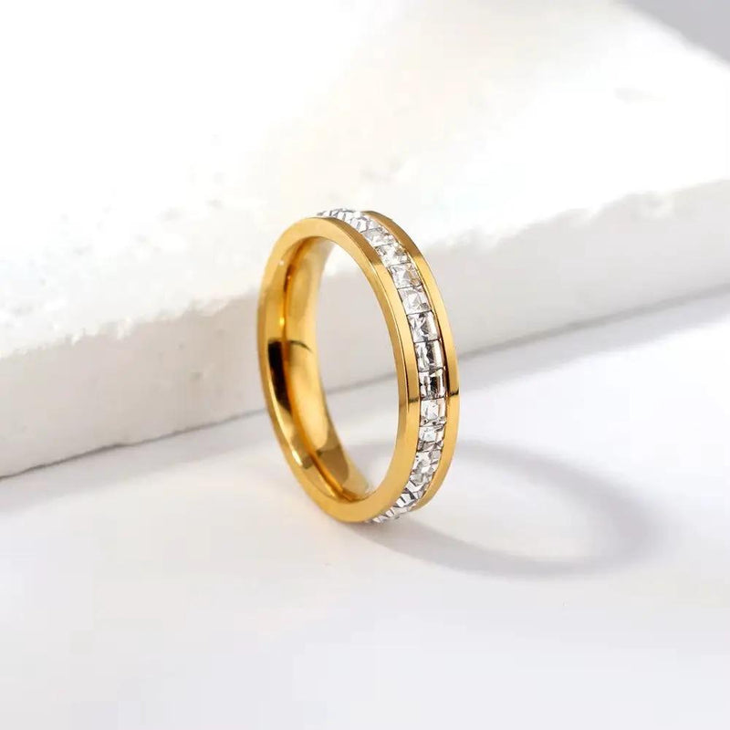 Stainless Steel Square CZ Paved Band Ring - Gold by Glitters