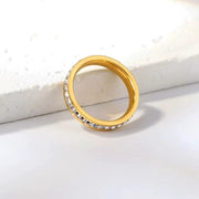 Stainless Steel Square CZ Paved Band Ring - Gold by Glitters