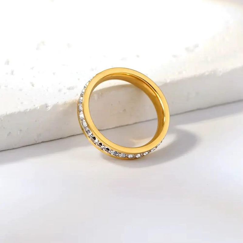 Stainless Steel Square CZ Paved Band Ring - Gold by Glitters