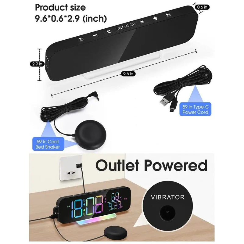 RGB Display Vibrating Travel Alarm Clock by Deafquip