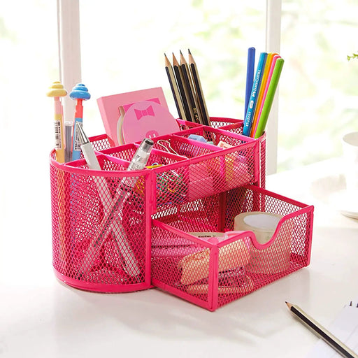 Desk Organiser Mesh Desk Tidy Pen Holder with Drawer Office by salelink.co.nz