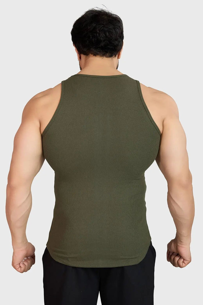 Ribbed Tank Olive by Fuaark Nz