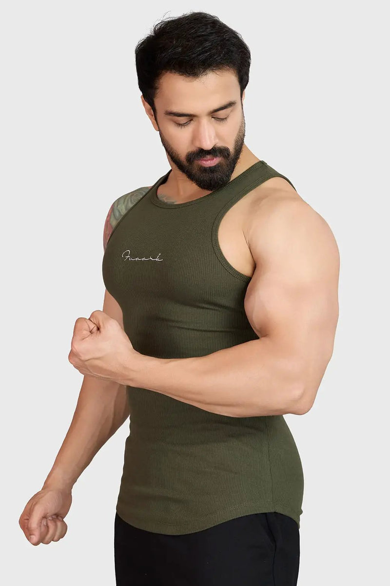 Ribbed Tank Olive by Fuaark Nz