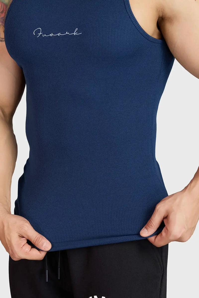 Ribbed Tank Navy by Fuaark Nz