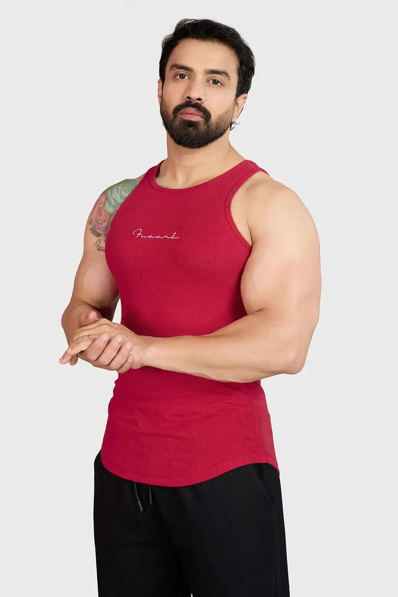 Ribbed Tank Red by Fuaark Nz