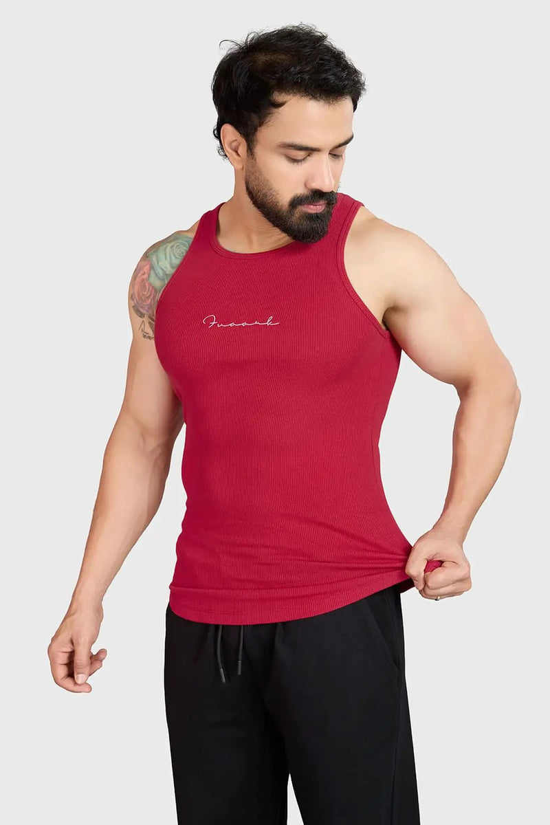 Ribbed Tank Red by Fuaark Nz