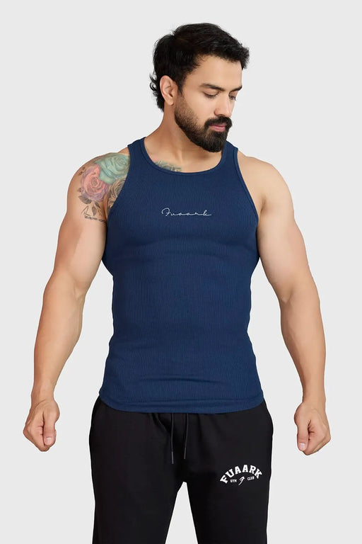 Ribbed Tank Navy by Fuaark Nz