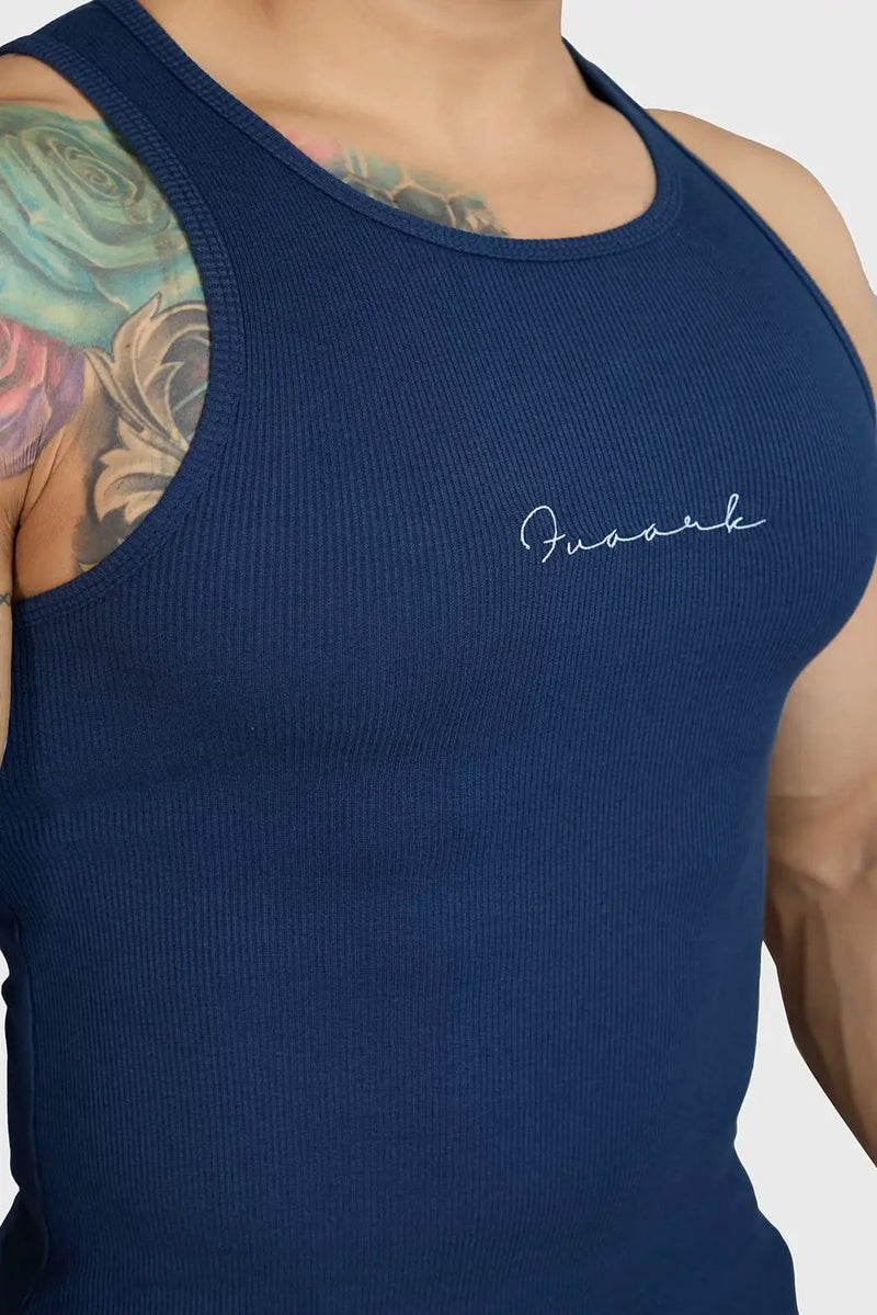 Ribbed Tank Navy by Fuaark Nz