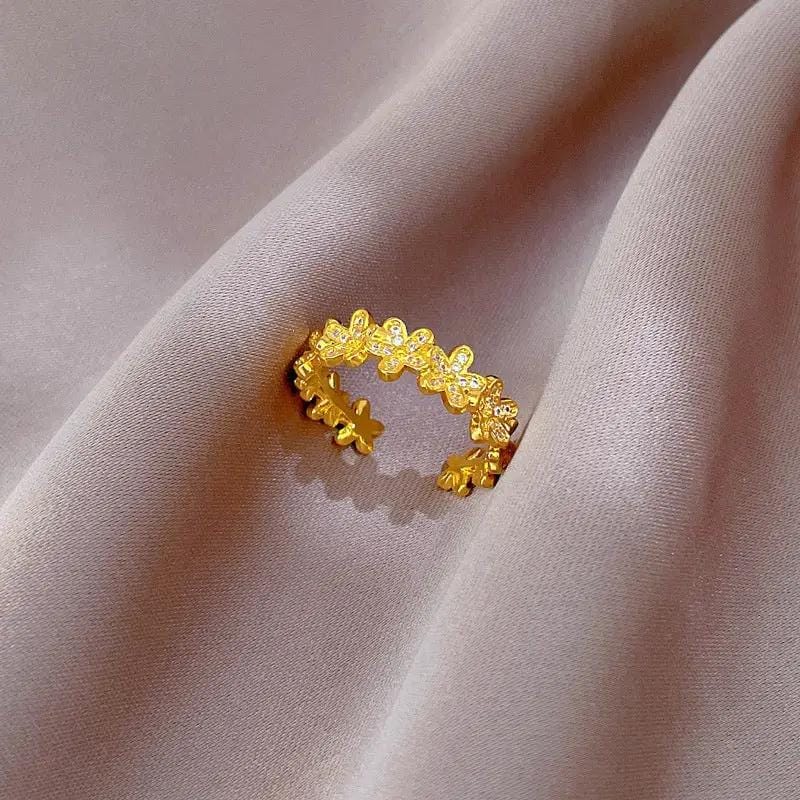 Golden Blossom Crystal Adjustable Ring by Poppy Gifts