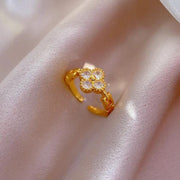 Celestia Clover Gold Crystal Adjustable Ring by Poppy Gifts