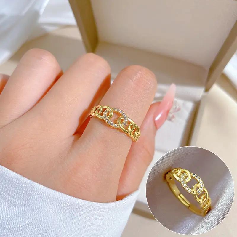 Aurora Link Gold Crystal Adjustable Ring by Poppy Gifts