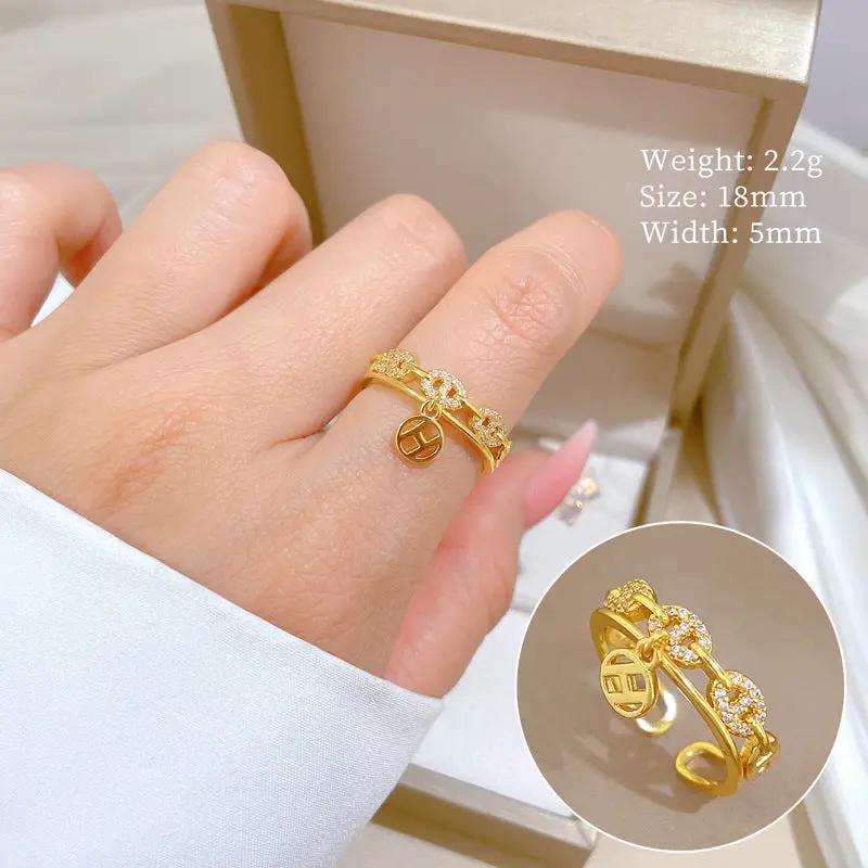 Lucky Chains Gold Crystal Adjustable Ring by Poppy Gifts