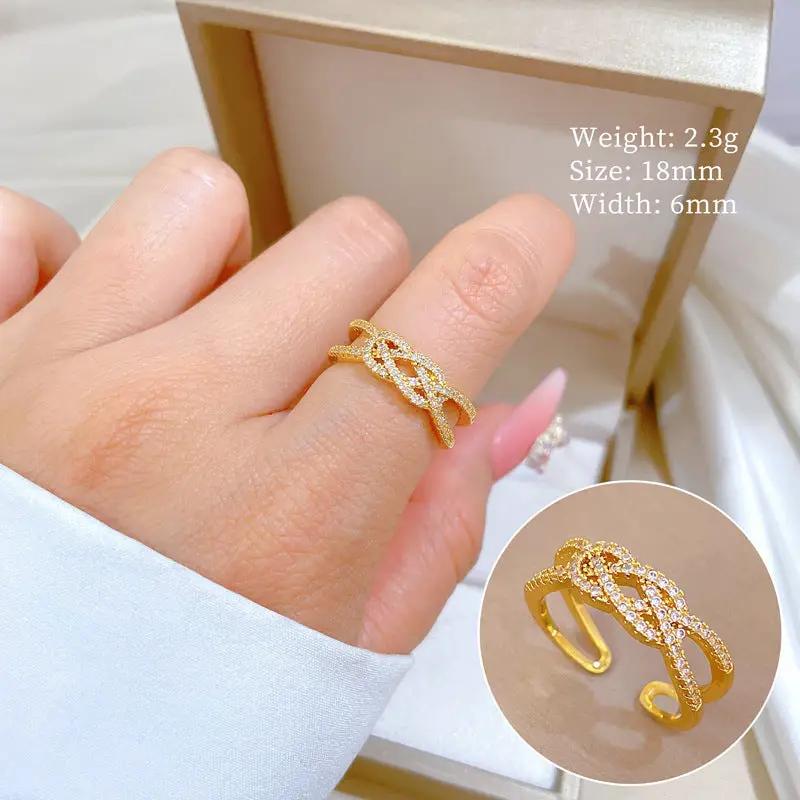 Eternal Knot Gold Crystal Adjustable Ring by Poppy Gifts