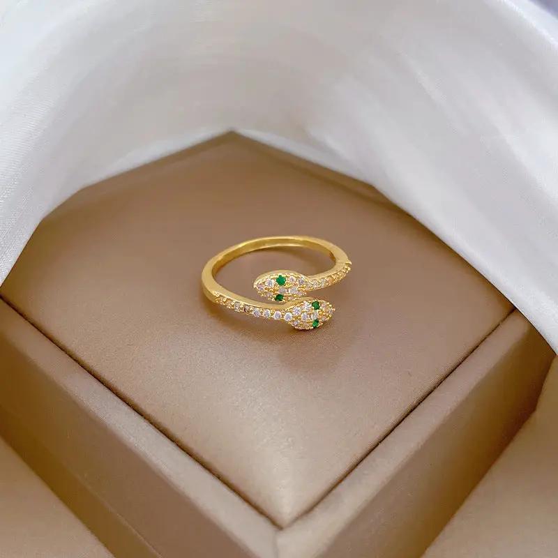 Serpentine Emerald Gold Crystal Adjustable Ring by Poppy Gifts