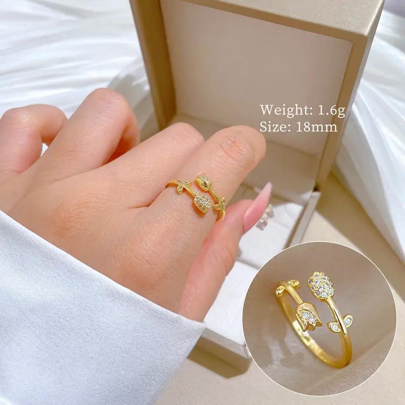 Blossom Heart Gold Crystal Adjustable Ring by Poppy Gifts