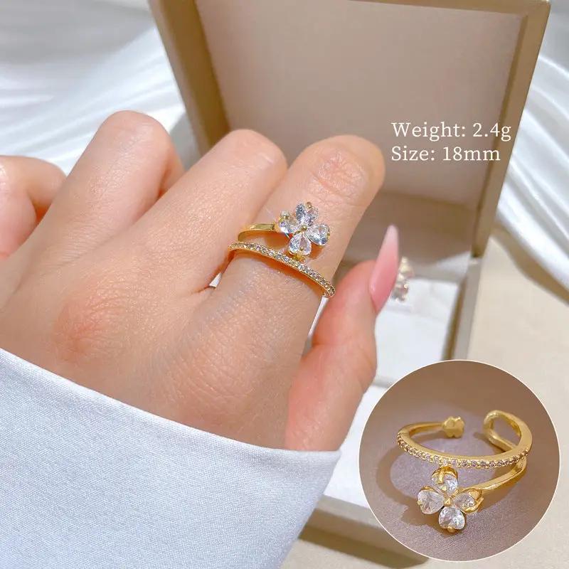 Blossom Grace Gold Crystal Adjustable Ring by Poppy Gifts