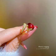 Crimson Royale Gold Adjustable Ring by Poppy Gifts