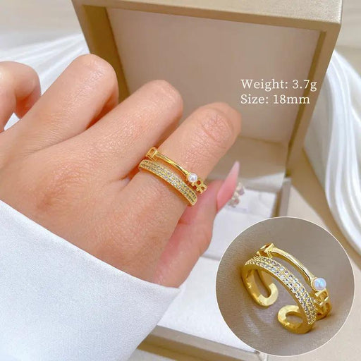Poppy Gifts Jewellery Pearl Luxe Gold Crystal Adjustable Ring Pearl Luxe Gold Crystal Adjustable Ring