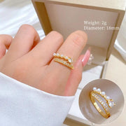 Pearl Grace Gold Crystal Adjustable Ring by Poppy Gifts