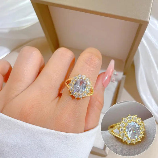Poppy Gifts Jewellery Aurora Halo Gold Crystal Adjustable Ring Aurora Halo Gold Crystal Adjustable Ring
