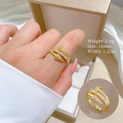 Celestia Arrow Gold Crystal Crossover Adjustable Ring by Poppy Gifts