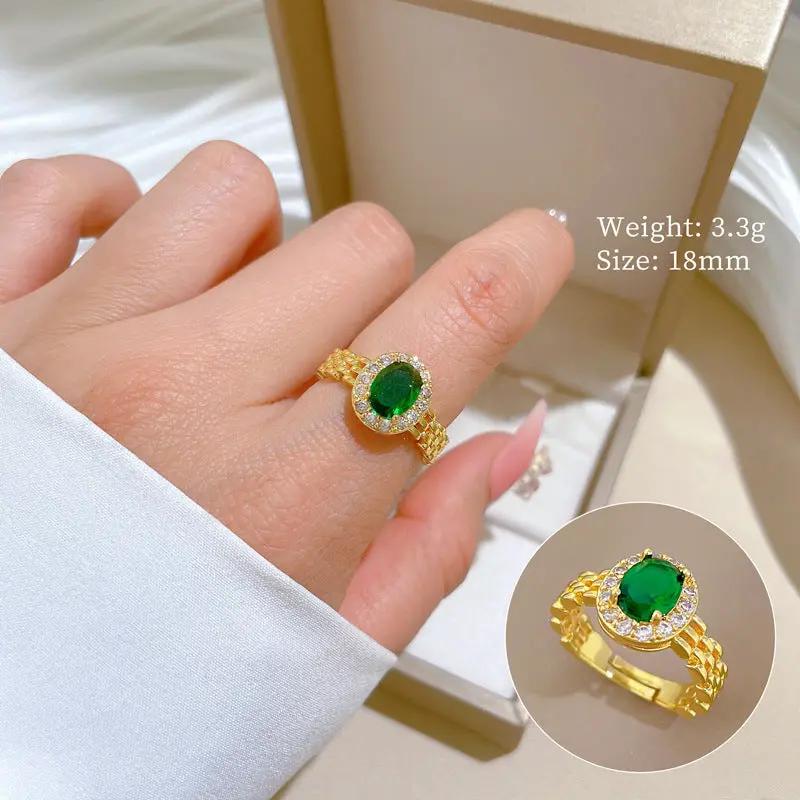 Emerald Royale Gold Crystal Adjustable Ring by Poppy Gifts