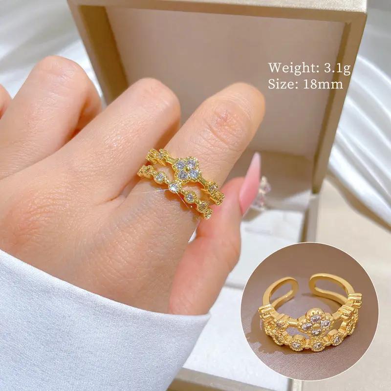 Celestial Bloom Gold Crystal Adjustable Ring by Poppy Gifts