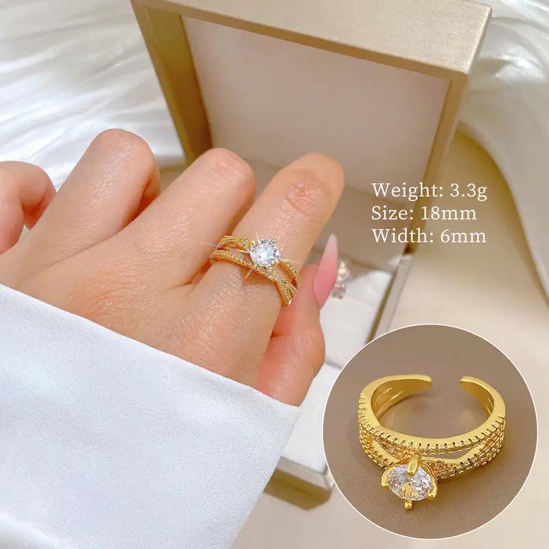 Eternal Radiance Gold Solitaire Crystal Adjustable Ring by Poppy Gifts