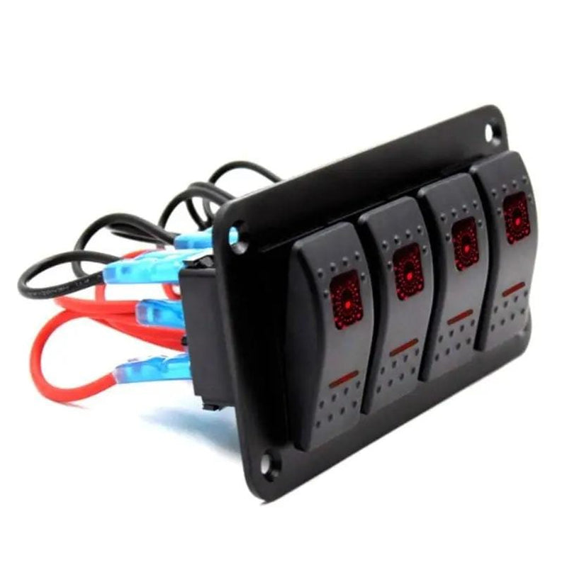 g8buynz 4 Gang Aluminum Rocker Switch Panel Toggle Dash 5 Pin ON/Off 4 Gang Aluminum Rocker Switch Panel Toggle Dash 5 Pin ON/Off