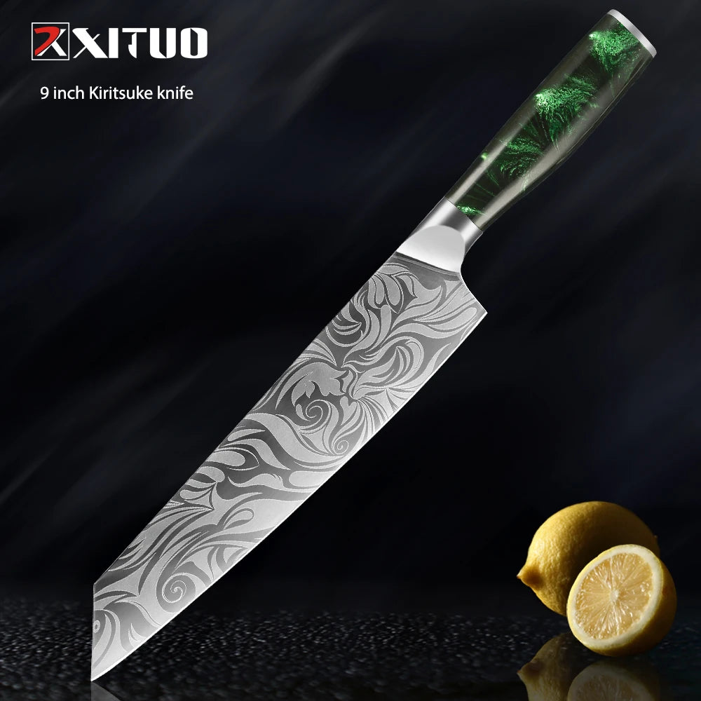 XITUO Kitchen Knife Set Meat Cleaver Chef Knives Stainless Steel Santoku Fruit Vegetable Knife Damascus Pattern Cooking Cutter - Action Outdoors Kiwi