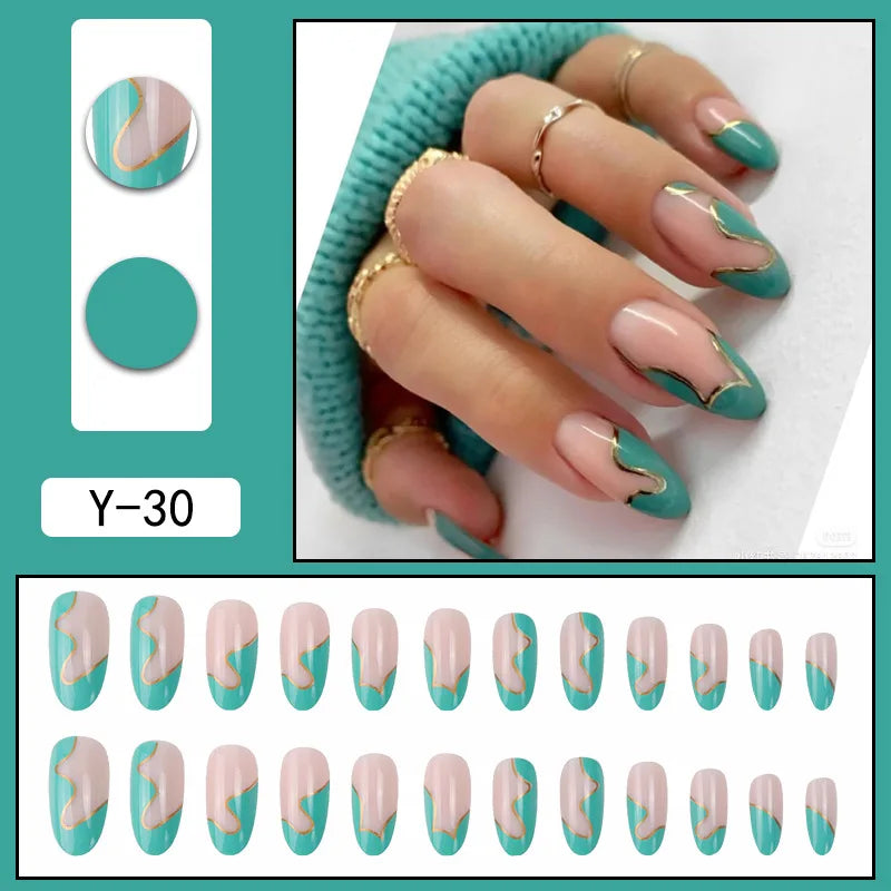 24P Removable Ballerina Press On Nail Art Long Round Head Fake Nails Full Cover Artificial Wearing Reusable False Nails Finished - Action Outdoors Kiwi