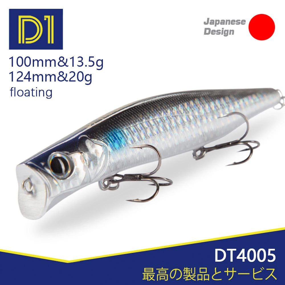 D1 Topwater Popper Fishing Lures 100mm 13.2g 124mm 20g Hard Baits Saltwater Floating Wobblers For Seabass Pesca Tackle - Action Outdoors Kiwi