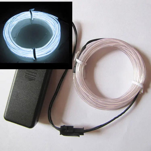 White 3M Battery Operated Neon LED Lights Glow EL Wire by salelink.co.nz