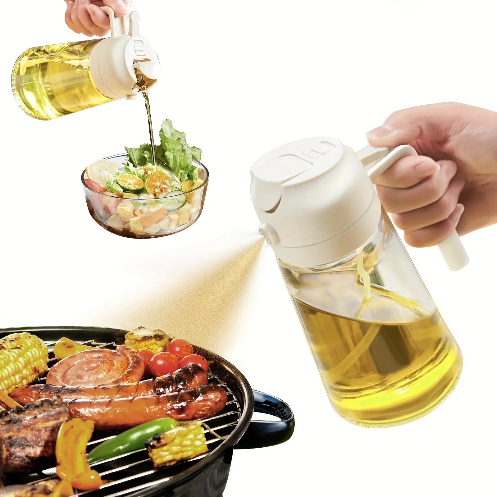 2in1 500ml Plastic Spray Oil Sprayer Bottle Spray Oil Dispenser Oil Jar Cruet BBQ Kitchen Baking Roasting Picnic Kitchen Tool - Action Outdoors Kiwi