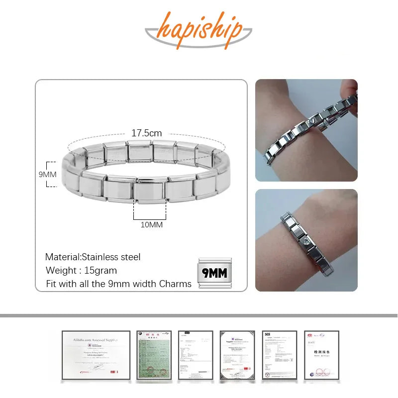 Hapiship New Women's Jewelry 9mm Width Itanlian Elastic Charm Bracelet Fashion Stainless Steel Bangle ST- - Action Outdoors Kiwi