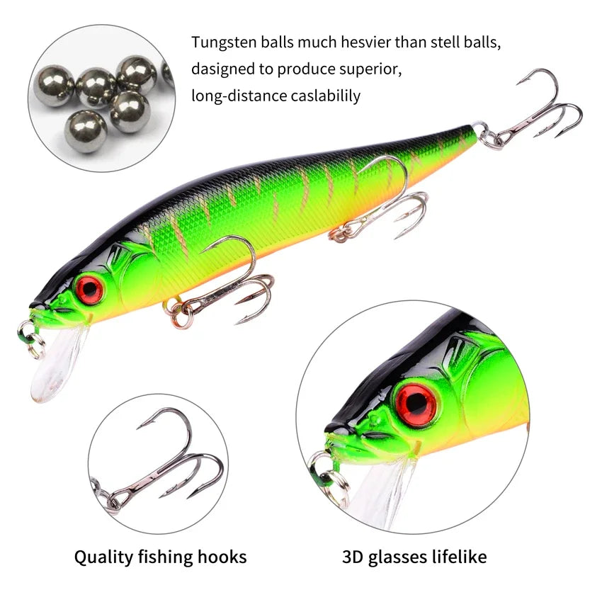 Aorace 1Pcs 14cm 21g Topwater wobbler 3D Eyes Fishing Lure Minnow Hard Bait 3 fish Hooks Crankbait Floating Fishing Tackle - Action Outdoors Kiwi