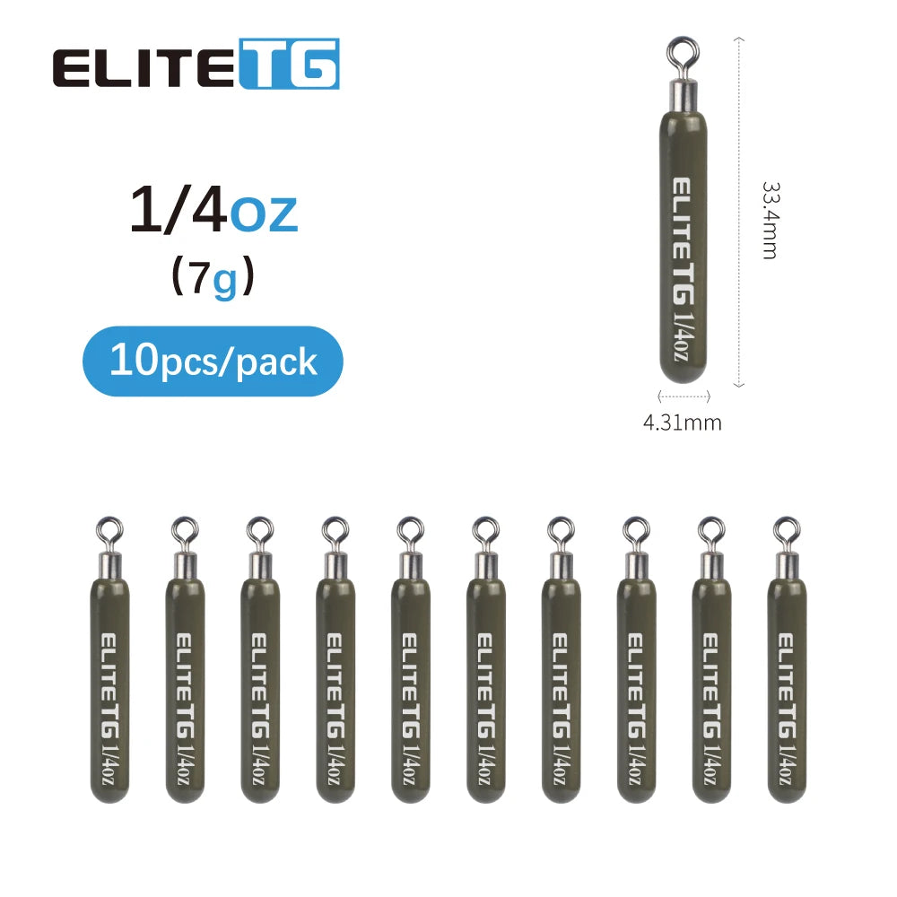 Elite TG 10PCS Tungsten Skinny Drop Shot Sinker,1.8g-28g Jika/Free Rig Weights Deep Water Bass Crappie Salmon Lure Connector - Action Outdoors Kiwi