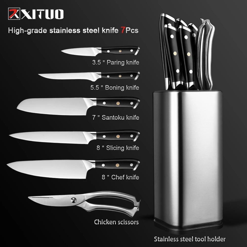 XITUO German Stainless Steel Kitchen Knife 1-7PCS Chef Knife Sharp Santoku Knife Cleaver Paring Knives Boning knife Cooking Tool - Action Outdoors Kiwi