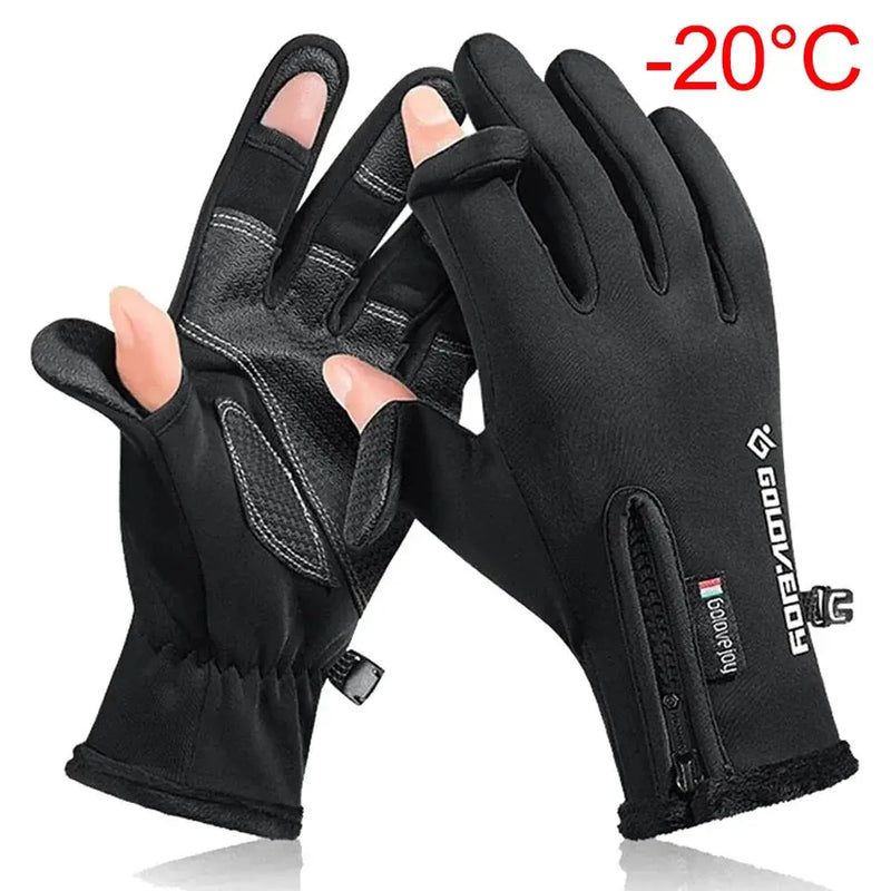 Desers Waterproof Winter Fishing Gloves With Two Finger Flip Conductive Tips Unisex Waterproof Winter Fishing Gloves Conductive Tips