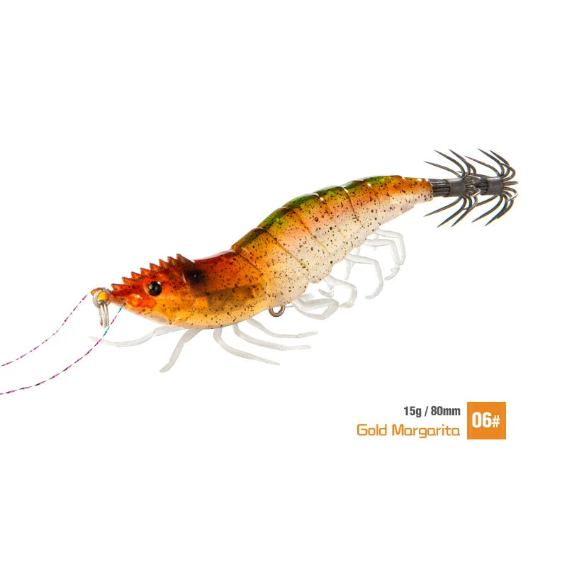 Luminous Squid Jig Hook Fishing Lures 8cm 15g Soft Foot Octopus Lure Wood Shrimp Cuttlefish Artificial Hard Bait For Sea Tools