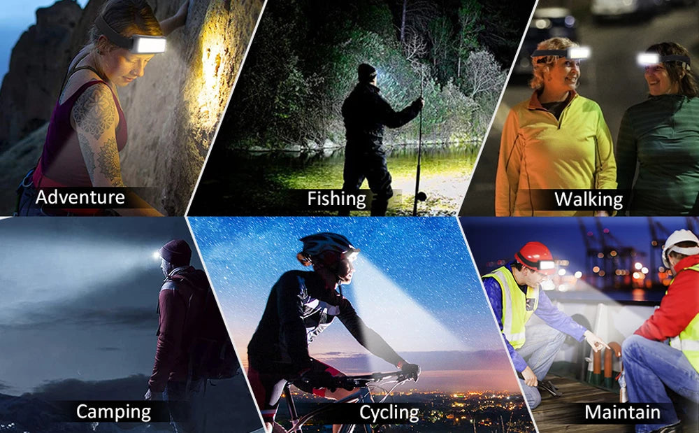 Powerful Headlamp Rechargeable COB LED Headlight Flashlight Outdoor Emergency Lantern Night Working Lights Camping Supplies - Action Outdoors Kiwi