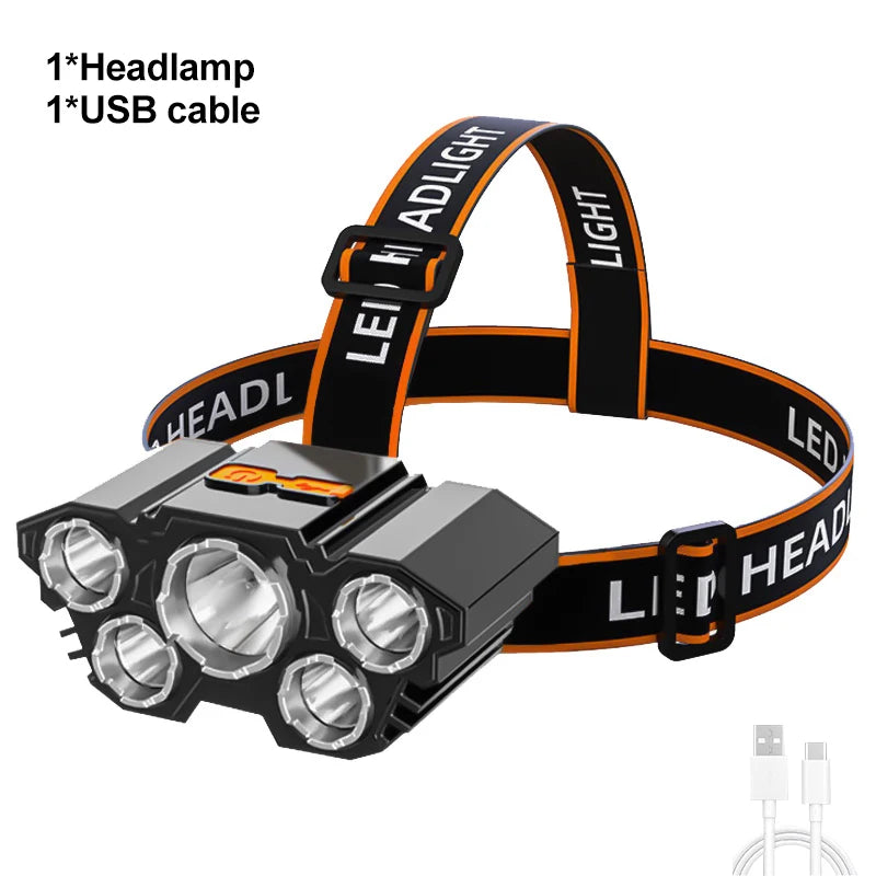 5 LED Headlamp Rechargeable with Built in 18650 Battery Strong Light Headlight Camping Adventure Fishing Head Light Flashlight - Action Outdoors Kiwi